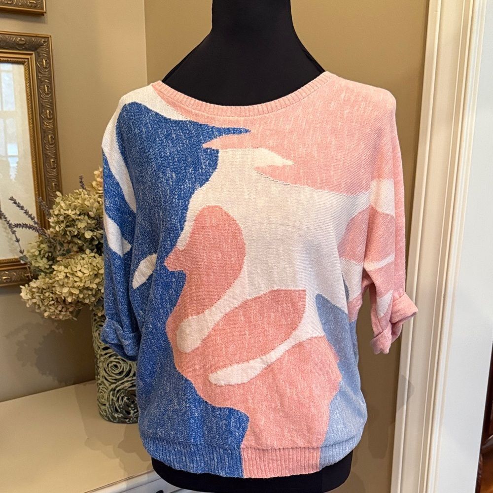 NIC+ZOE Abstract Pink and Blue Sweater - M - Picture 2 of 10